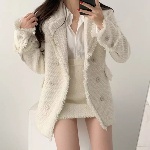 Tweed jacket thick luxury fashion white cream womens outerwear blazer - Picture 3 of 3